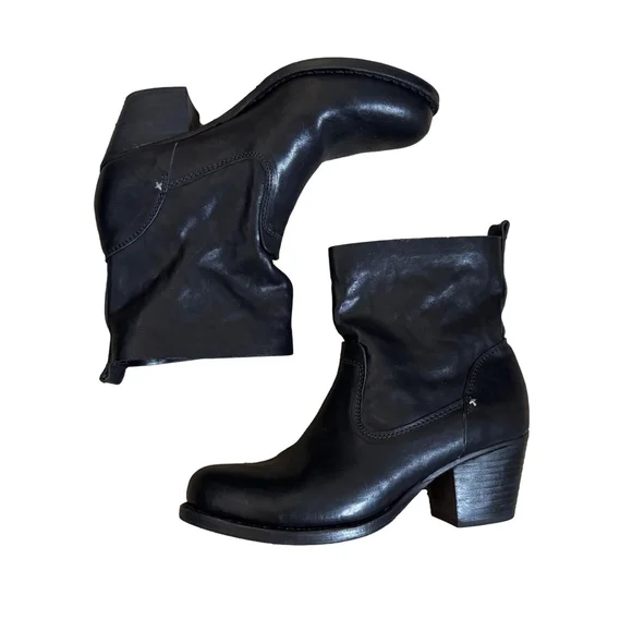 Rag & Bone 37.5 EU Leather Slip On Heeled Moto Boots Black 2 inch heel